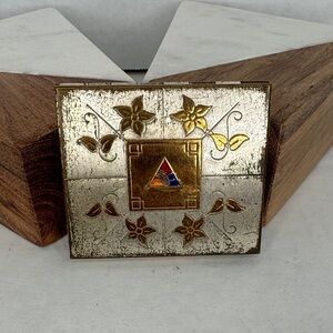 Vintage 1950s Silver and Gold Floral Makeup Compact